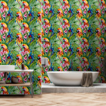 明るい色のパロットと熱帯花