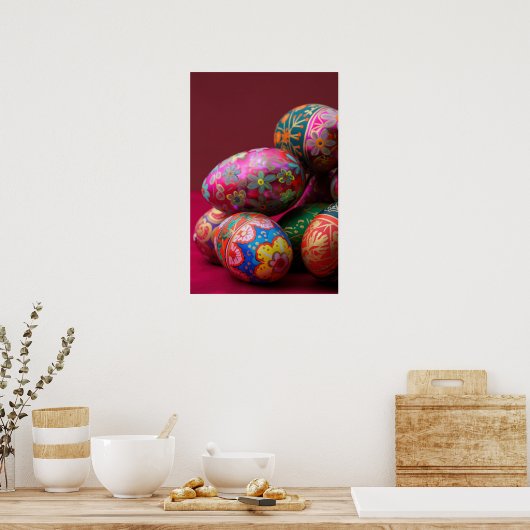 明るい色のピサンキーイースターの卵と文字スパ ポスター (キッチン)