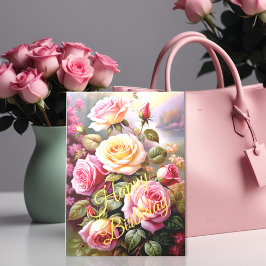 明るい色のピンクの黄色のバラフローラ水色 カード