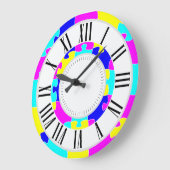 明るい色のピンクブルー、イエロージグソーパズルアート ラージ壁時計 (傾斜)