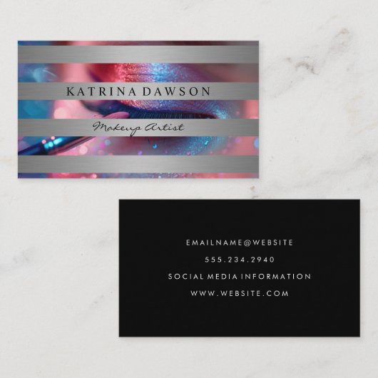 明るい色のファッション化粧 | ストライプの 名刺 (正面/裏面)