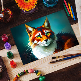 明るい色のファンタジー赤毛白猫 ポストカード