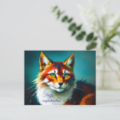 明るい色のファンタジー赤毛白猫 ポストカード (スタンド正面)