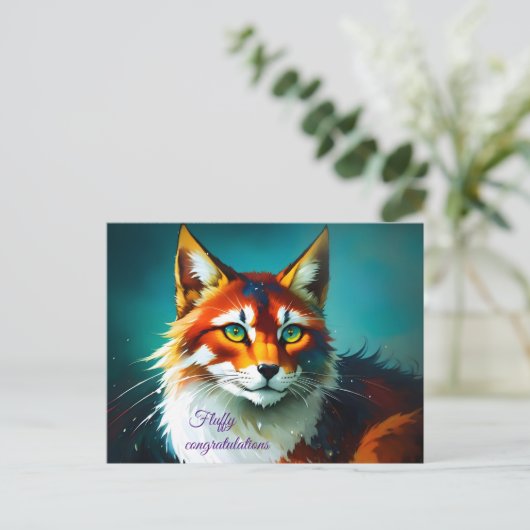 明るい色のファンタジー赤毛白猫 ポストカード (スタンド正面)