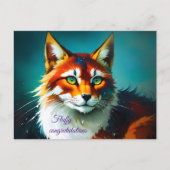 明るい色のファンタジー赤毛白猫 ポストカード (正面)