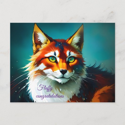 明るい色のファンタジー赤毛白猫 ポストカード (正面)