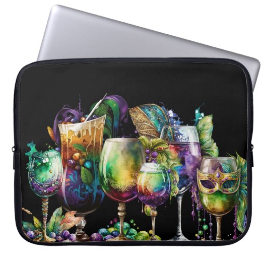 明るい色のフェスティバルマルディグラス飲料 ラップトップスリーブ (正面)
