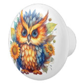 明るい色のフクロウのドアを引く。 セラミックノブ (右)