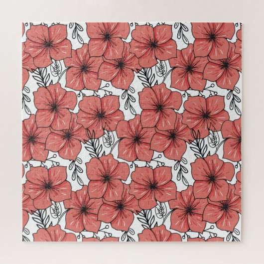 明るい色のフローラスケッチ、シームレス。 ジグソーパズル (横)