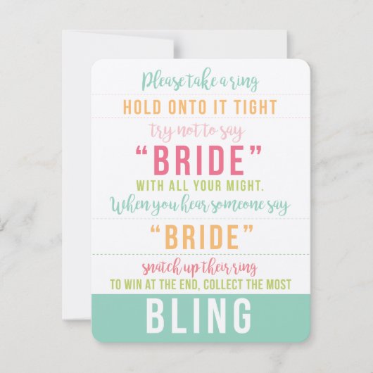 明るい色のブライダルシャワーきらきら光るゲームの向き 招待状 (正面)