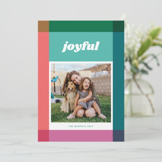 明るい色のブロックフレーム1フォトクリスマスカード シーズンカード (スタンド正面)