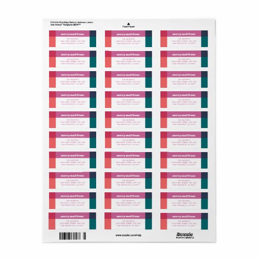 明るい色のブロックフレーム1フォトクリスマスカード ラベル (フルシート)