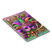 明るい色のマルディグラスマスクハットビーズ羽毛 ノートブック (右側)