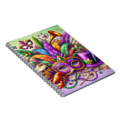 明るい色のマルディグラスマスクハットビーズ羽毛 ノートブック (右側)