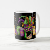 明るい色のマルディグラスマスク&ドリンク コーヒーマグカップ (正面右)