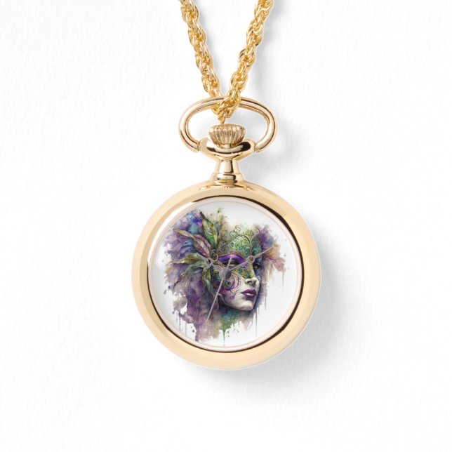 明るい色のマルディグラス顔マスク 腕時計 (正面)