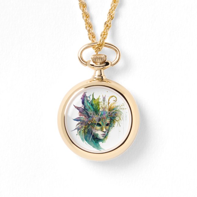 明るい色のマルディグラス顔マスク 腕時計 (正面)