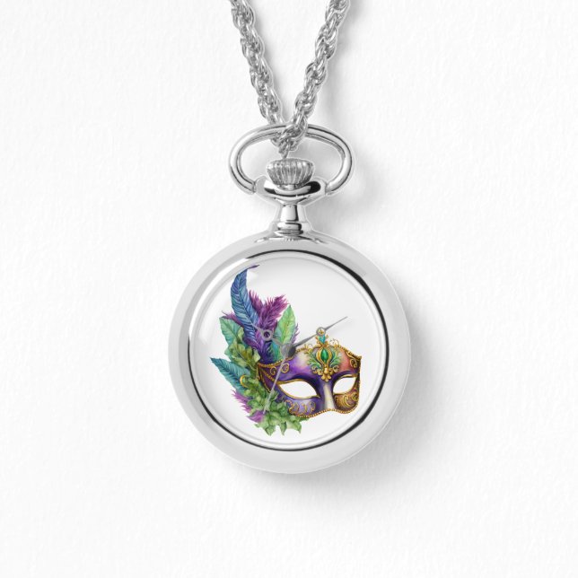 明るい色のマルディグラス顔マスク 腕時計 (正面)