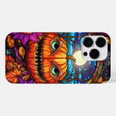 明るい色のモザイクルックパンプキン顔 iPhoneケース (裏面横)