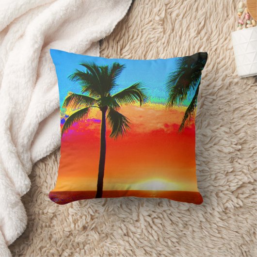 明るい色のヤシの木 クッション (ブランケット)