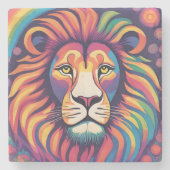 明るい色のライオンポートレート、野生動物 ストーンコースター (正面)