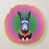 明るい色のラビットヒッピーGroovyバニー ラウンドクッション (正面)