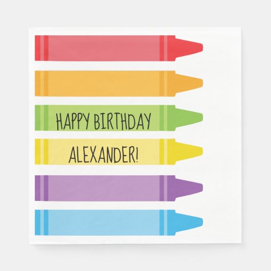 明るい色のレインボークレヨン誕生日パーティー スタンダードランチョンナプキン (正面)