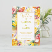 明るい色のレトロモダン結婚GOLDEN 招待状 (スタンド正面)