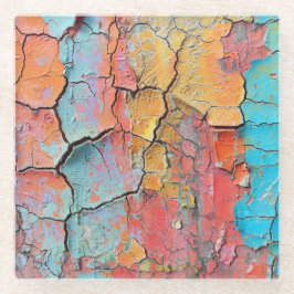 明るい色の乾燥ひび割れ絵を描た風合い ガラスコースター