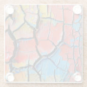 明るい色の乾燥ひび割れ絵を描た風合い ガラスコースター (裏面)