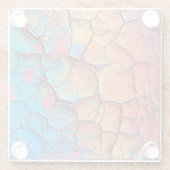 明るい色の乾燥ひび割れ絵を描た風合い ガラスコースター (裏面)