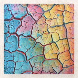 明るい色の乾燥ひび割れ絵を描た風合い ガラスコースター