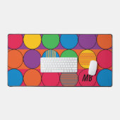 明るい色の円とストライプイニシャル デスクマット (キーボード&マウス)