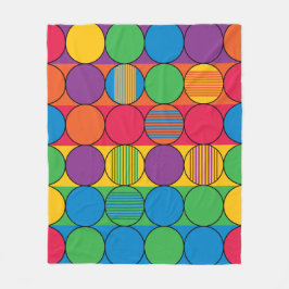 明るい色の円とストライプ フリースブランケット