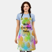 明るい色の卵とバーストを持つイースターエプロン エプロン (着用した状態)