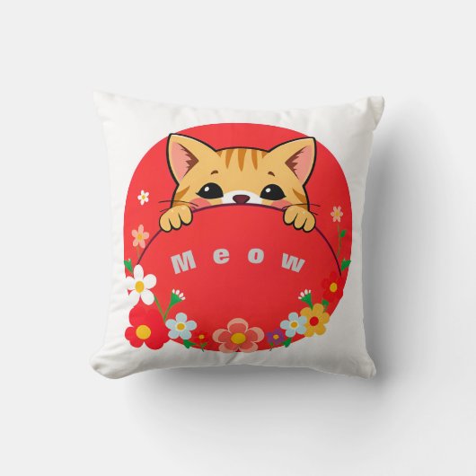 明るい色の可愛い猫 クッション (正面)