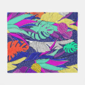 明るい色の夏のジャングルパターン。ジャングル フリースブランケット (正面(横))