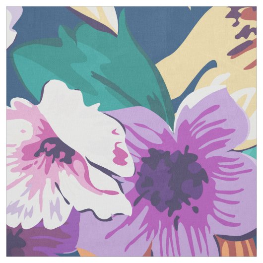 明るい色の夏の花のコラージュのパターン ファブリック (見本)