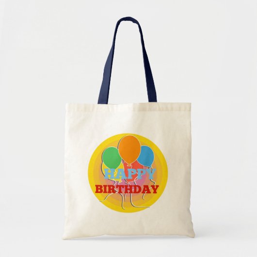 明るい色の幸せな誕生日バルーン トートバッグ (正面)