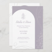 明るい色の手ミニマル描結婚き 招待状 (正面/裏面)