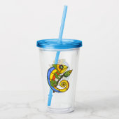 明るい色の抽象芸術と葉を持つ笑顔のトカゲ アクリルタンブラー (裏面)