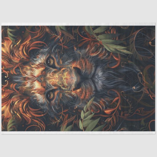 明るい色の抽象芸術ライオンのデコパージュ 薄葉紙 (正面)