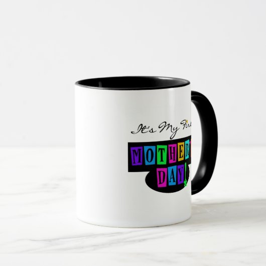 明るい色の最初母の日のTシャツおよびギフト マグカップ (正面右)