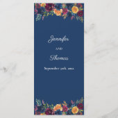 明るい色の水色ネイビーブルーフローラ結婚ズ メニュー (裏面)