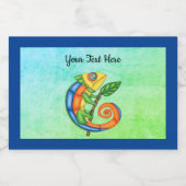 明るい色の漫画かわいいトカゲの葉縁ど青 フードラベル (シングルラベル)