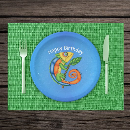 明るい色の漫画のリザードリーフ誕生日 ペーパープレート