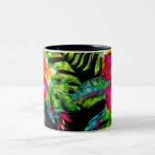 明るい色の熱帯フローラハイビスカス葉 ツートーンマグカップ (中央)