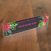 明るい色の熱帯フローラハイビスカス葉 デスクネームプレート (側面)