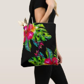 明るい色の熱帯フローラハイビスカス葉 トートバッグ (クローズアップ)