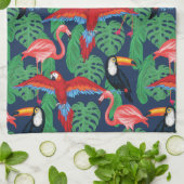 明るい色の熱帯鳥 キッチンタオル (折り畳み)